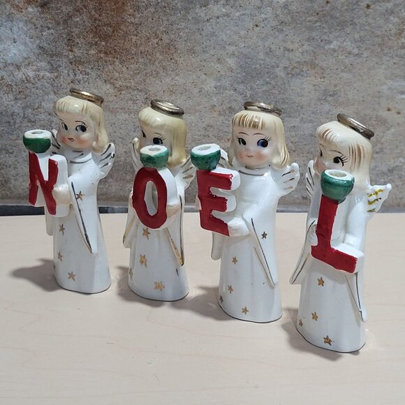 Commodore Japan Heavenly Christmas Noel Angel Candle Holders Figurines - Picture 12 of 13